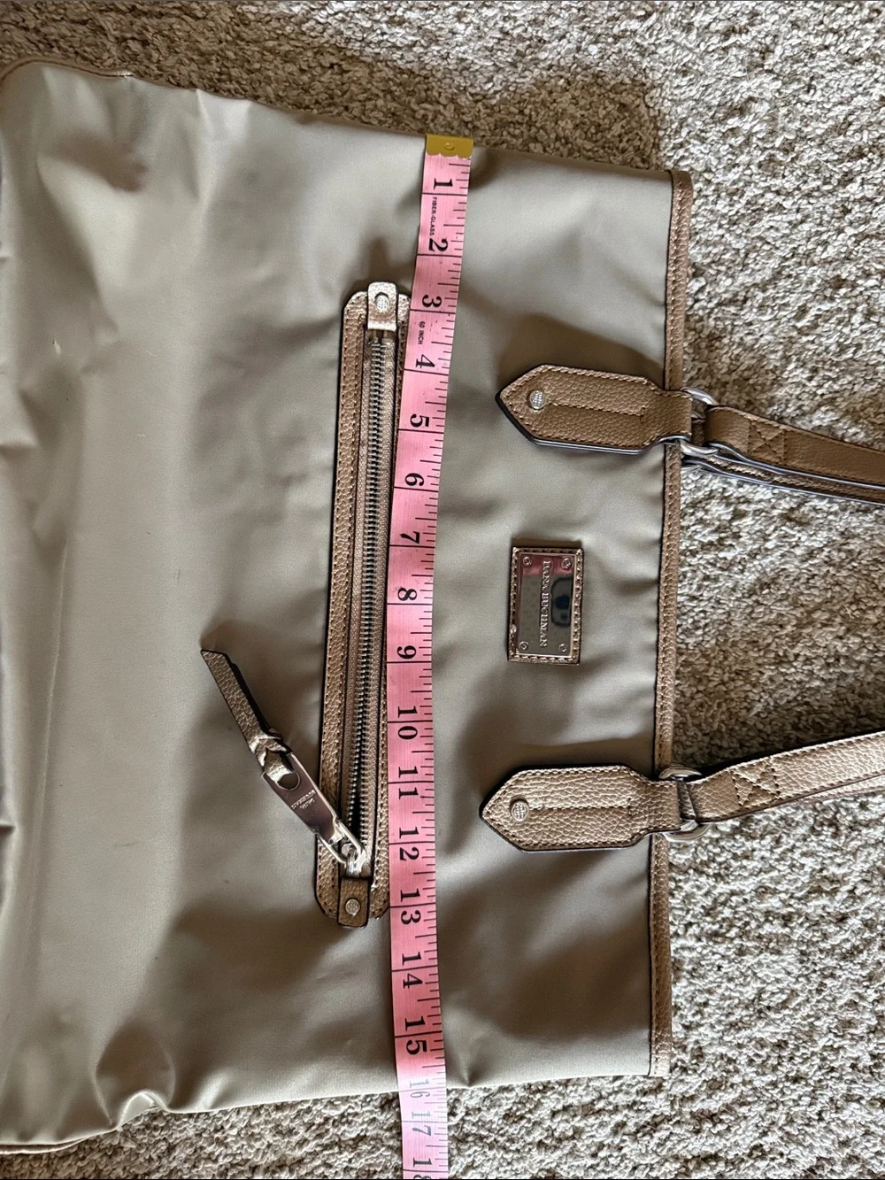 Dana Bachman Brown Nylon Tote Bag with Leather Trim - Unbranded